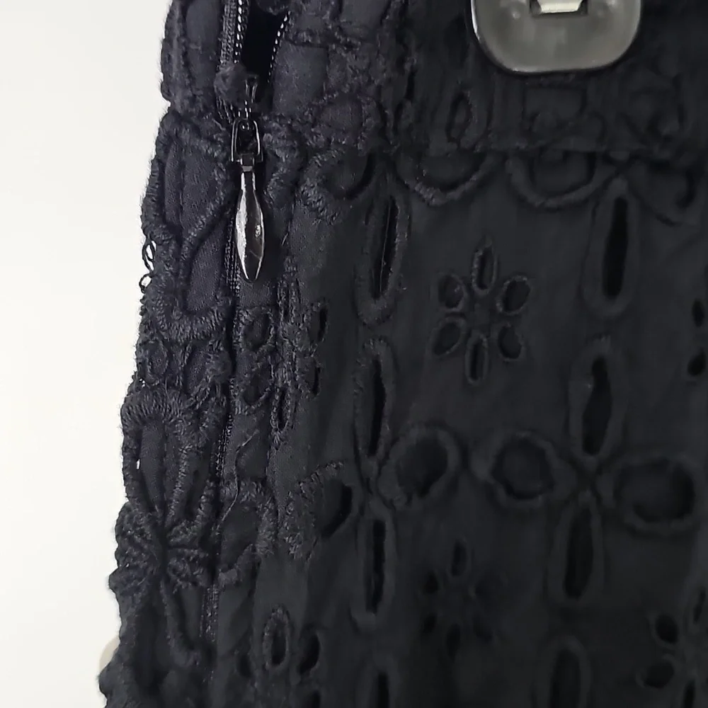 Free People Noir Black Eyelet 2-Piece Party Outfit Mini Skirt & Bralette Top Y2K - Picture 9 of 15